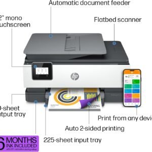 HP OfficeJet Pro 9125e All-in-One Printer, Color, Printer-for-Small Medium Business, Print, Copy, scan, fax,Touchscreen; Smart Advance Scan, 3 months of Instant Ink included